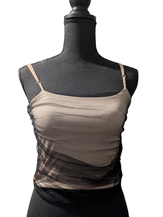 IF SO Tops - SO Black Cream Mesh Ruched Camisole Tank Top Sz 12 Y2K Coquette